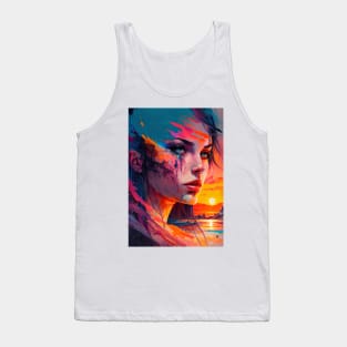 Beautiful Girl Abstract Art with Setting Sun Tank Top